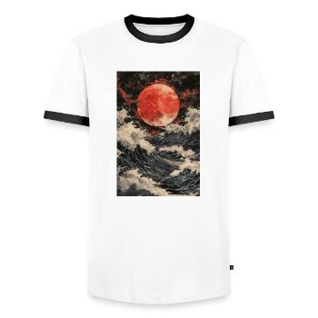 Red Moon Over Stormy Sea - Men's Ringer Shirt - white/black - Front - AI Model Female 172 light (172cm) & AI Model Male 178 dark (178cm)