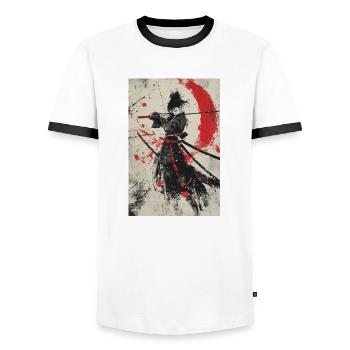 Samurai Spirit in Red and Black - Men's Ringer Shirt - white/black - Front - AI Model Female 172 light (172cm) & AI Model Male 178 dark (178cm)