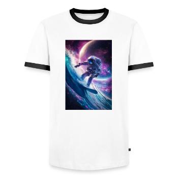 Surfen auf der kosmischen Welle - Männer Kontrast-T-Shirt - Weiß/Schwarz - Vorne - AI Model Female 172 light (172cm) & AI Model Male 178 dark (178cm)