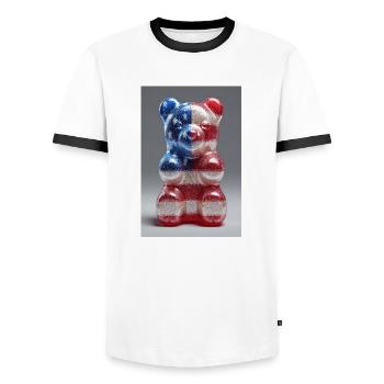 American Flag Gummy Bear - Men's Ringer Shirt - white/black - Front - AI Model Female 172 light (172cm) & AI Model Male 178 dark (178cm)