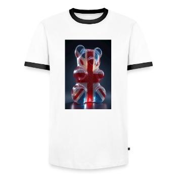 British Flag Gummy Bear - Men's Ringer Shirt - white/black - Front - AI Model Female 172 light (172cm) & AI Model Male 178 dark (178cm)