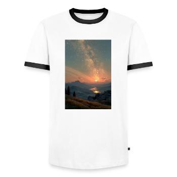 Coucher de soleil cosmique sur les montagnes - T-shirt contrasté Homme - blanc/noir - Devant - AI Model Female 172 light (172cm) & AI Model Male 178 dark (178cm)