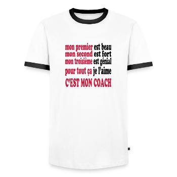 Mon coach est beau - Männer Kontrast-T-Shirt - Weiß/Schwarz - Vorne - AI Model Female 172 light (172cm) & AI Model Male 178 dark (178cm)