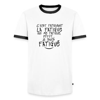 fatiguant fatigue citation 0 - T-shirt contrasté Homme - blanc/noir - Devant - AI Model Female 172 light (172cm) & AI Model Male 178 dark (178cm)