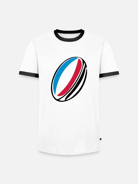 Frankreich Rugby-Ball - Männer Kontrast-T-Shirt - Weiß/Schwarz