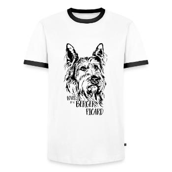 BERGER PICARD Dog Saying Dogs - Men's Ringer Shirt - white/black - Front - AI Model Female 172 light (172cm) & AI Model Male 178 dark (178cm)
