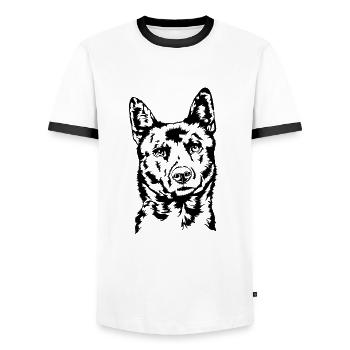 Kai Ken Portrait Hunde Hund Wilsigns - Männer Kontrast-T-Shirt - Weiß/Schwarz - Vorne - AI Model Female 172 light (172cm) & AI Model Male 178 dark (178cm)