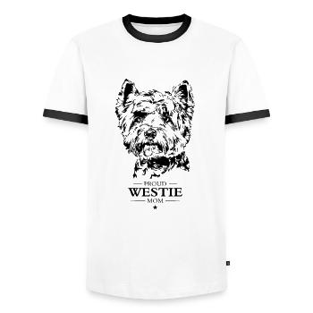 Westie Mom West Highland Terrier Chiens Wilsigns - T-shirt contrasté Homme - blanc/noir - Devant - AI Model Female 172 light (172cm) & AI Model Male 178 dark (178cm)