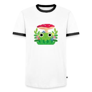 Cute Cottagecore Frog With Flowers and Mushroom - Men's Ringer Shirt - white/black - Front - AI Model Female 172 light (172cm) & AI Model Male 178 dark (178cm)