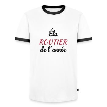 Trucker LKW Fahrer Routier Truck Camion Transport - Men's Ringer Shirt - white/black - Front - AI Model Female 172 light (172cm) & AI Model Male 178 dark (178cm)