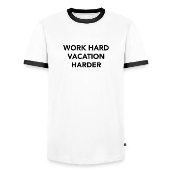 Work hard vacation harder - Männer Kontrast-T-Shirt - Weiß/Schwarz - Vorne - AI Model Female 172 light (172cm) & AI Model Male 178 dark (178cm)