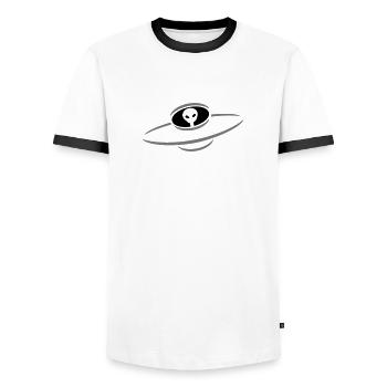 Alien UFO space ship - Men's Ringer Shirt - white/black - Front - AI Model Female 172 light (172cm) & AI Model Male 178 dark (178cm)