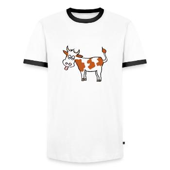 funny cow - Men's Ringer Shirt - white/black - Front - AI Model Female 172 light (172cm) & AI Model Male 178 dark (178cm)