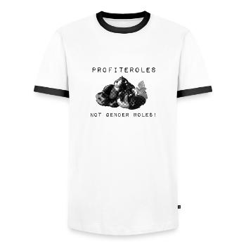 Profiteroles not gender roles! - Men's Ringer Shirt - white/black - Front - AI Model Female 172 light (172cm) & AI Model Male 178 dark (178cm)