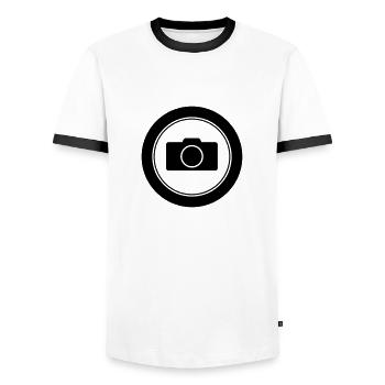 Caméra / / appareil photo numérique / / appareil - T-shirt contrasté Homme - blanc/noir - Devant - AI Model Female 172 light (172cm) & AI Model Male 178 dark (178cm)
