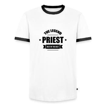 Priest Priester Prêtre Religion Cross Croix God - Men's Ringer Shirt - white/black - Front - AI Model Female 172 light (172cm) & AI Model Male 178 dark (178cm)