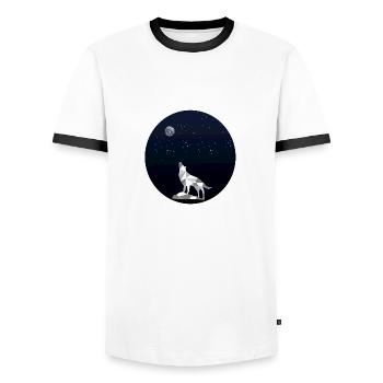 Heulender Wolf unter Sternenhimmel - Männer Kontrast-T-Shirt - Weiß/Schwarz - Vorne - AI Model Female 172 light (172cm) & AI Model Male 178 dark (178cm)