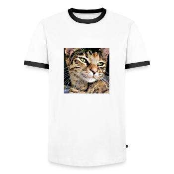 Tabby cat portrait - Men's Ringer Shirt - white/black - Front - AI Model Female 172 light (172cm) & AI Model Male 178 dark (178cm)