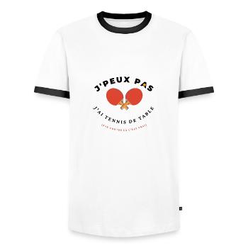 J'peux pas j'ai Tennis de table, idée cadeau top - T-shirt contrasté Homme - blanc/noir - Devant - AI Model Female 172 light (172cm) & AI Model Male 178 dark (178cm)