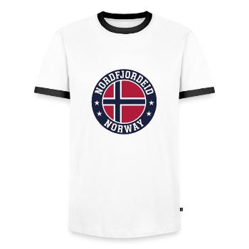Nordfjordeid Norway - Men's Ringer Shirt - white/black - Front - AI Model Female 172 light (172cm) & AI Model Male 178 dark (178cm)