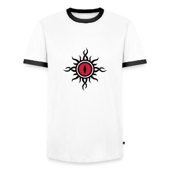 Dragon Eye, dragoneye, Tattoo Style, 2c - Men's Ringer Shirt - white/black - Front - AI Model Female 172 light (172cm) & AI Model Male 178 dark (178cm)
