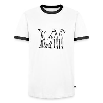 3 sighthounds - Men's Ringer Shirt - white/black - Front - AI Model Female 172 light (172cm) & AI Model Male 178 dark (178cm)