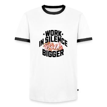 Work in Silence, Work Bigger - Hustle & Focus - T-shirt contrasté Homme - blanc/noir - Devant - AI Model Female 172 light (172cm) & AI Model Male 178 dark (178cm)