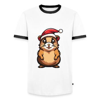 Hamster Christmas - Men's Ringer Shirt - white/black - Front - AI Model Female 172 light (172cm) & AI Model Male 178 dark (178cm)