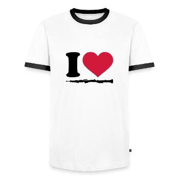 I love Oboe - Men's Ringer Shirt - white/black - Front - AI Model Female 172 light (172cm) & AI Model Male 178 dark (178cm)