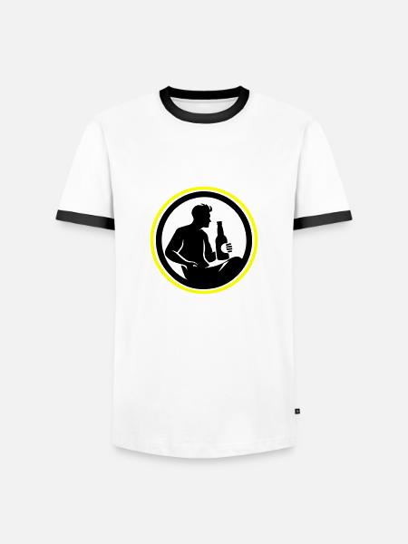 Bottle of Beer Drinking Silhouette - Men's Ringer Shirt - white/black