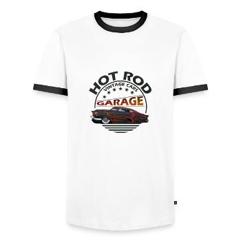 hot rod vintage garage old car logo muscl - Men's Ringer Shirt - white/black - Front - AI Model Female 172 light (172cm) & AI Model Male 178 dark (178cm)