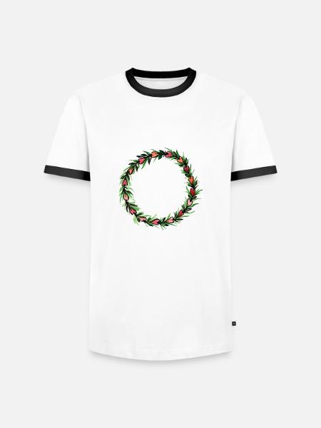 Blumenkranz Herz Blume - Männer Kontrast-T-Shirt - Weiß/Schwarz