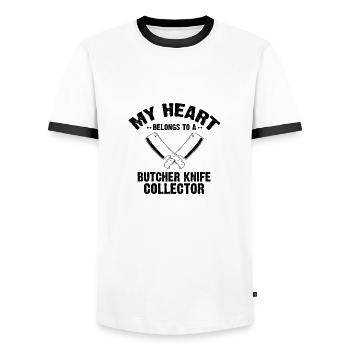 Mon cœur appartient à un ventilateur de couteau de cuisine - T-shirt contrasté Homme - blanc/noir - Devant - AI Model Female 172 light (172cm) & AI Model Male 178 dark (178cm)