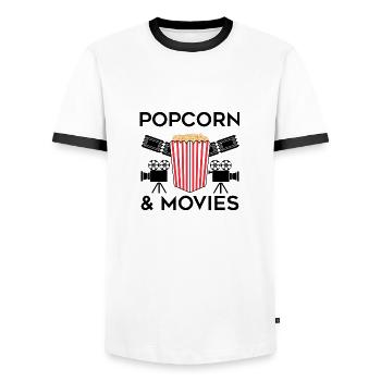 Filme und Popcorn Lustiges Zitat Popcorn essen - Männer Kontrast-T-Shirt - Weiß/Schwarz - Vorne - AI Model Female 172 light (172cm) & AI Model Male 178 dark (178cm)