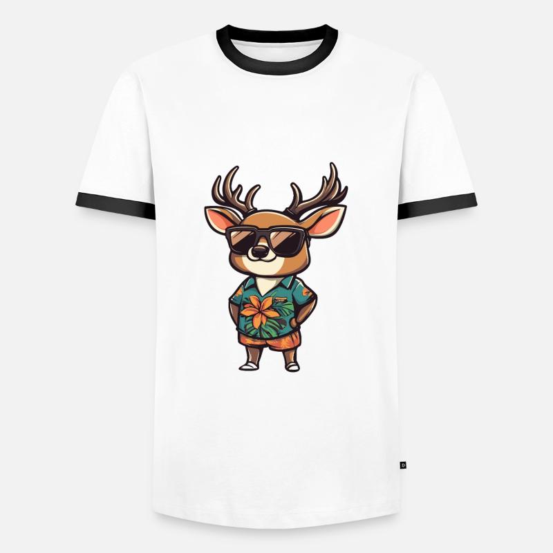 Hirsch Comic Urlaub - Männer Kontrast-T-Shirt - Weiß/Schwarz