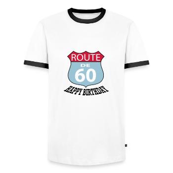 Birthday Birthday Route 60 - Men's Ringer Shirt - white/black - Front - AI Model Female 172 light (172cm) & AI Model Male 178 dark (178cm)