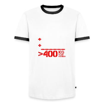 Powerlifting 400 kg Membre du Club - T-shirt contrasté Homme - blanc/noir - Devant - AI Model Female 172 light (172cm) & AI Model Male 178 dark (178cm)