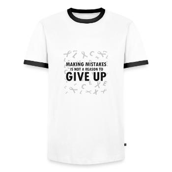 Dyslexia Awareness and Dyslexia Teachers - Men's Ringer Shirt - white/black - Front - AI Model Female 172 light (172cm) & AI Model Male 178 dark (178cm)