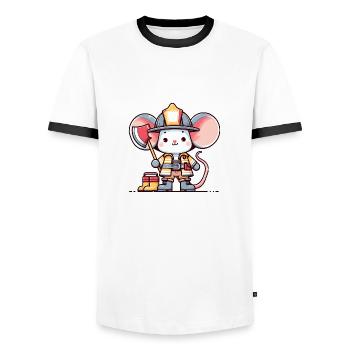 Souris mignonne pompier - T-shirt contrasté Homme - blanc/noir - Devant - AI Model Female 172 light (172cm) & AI Model Male 178 dark (178cm)