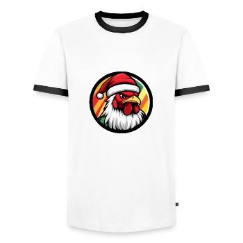 Rooster Christmas Animal - Men's Ringer Shirt - white/black - Front - AI Model Female 172 light (172cm) & AI Model Male 178 dark (178cm)
