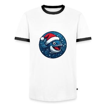Piranha Poisson Animal de Noël - T-shirt contrasté Homme - blanc/noir - Devant - AI Model Female 172 light (172cm) & AI Model Male 178 dark (178cm)