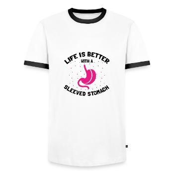 Gastric Bypass and Gastric Bypass Operation Design - Men's Ringer Shirt - white/black - Front - AI Model Female 172 light (172cm) & AI Model Male 178 dark (178cm)