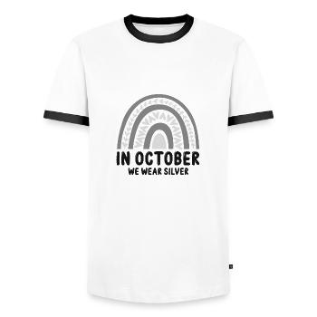 Dyslexia Teacher for Legathenia Therapists - Men's Ringer Shirt - white/black - Front - AI Model Female 172 light (172cm) & AI Model Male 178 dark (178cm)