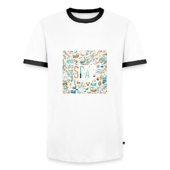 Spa Staff 7 - Men's Ringer Shirt - white/black - Front - AI Model Female 172 light (172cm) & AI Model Male 178 dark (178cm)