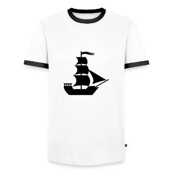 Piratenschiff - Männer Kontrast-T-Shirt - Weiß/Schwarz - Vorne - AI Model Female 172 light (172cm) & AI Model Male 178 dark (178cm)