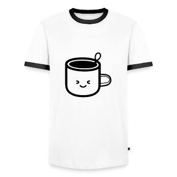 Kaffeebecher - Männer Kontrast-T-Shirt - Weiß/Schwarz - Vorne - AI Model Female 172 light (172cm) & AI Model Male 178 dark (178cm)