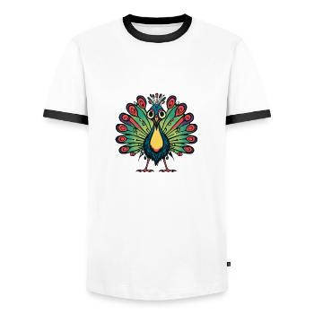 Peacock Bird Halloween Comic Funny - Men's Ringer Shirt - white/black - Front - AI Model Female 172 light (172cm) & AI Model Male 178 dark (178cm)