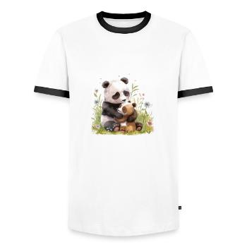 Cute Panda And Bear Friends - Männer Kontrast-T-Shirt - Weiß/Schwarz - Vorne - AI Model Female 172 light (172cm) & AI Model Male 178 dark (178cm)