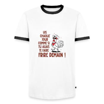 comme si tu allais te faire frire demain - T-shirt contrasté Homme - blanc/noir - Devant - AI Model Female 172 light (172cm) & AI Model Male 178 dark (178cm)