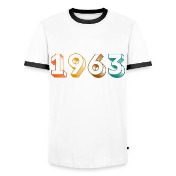millésime 1963 - T-shirt contrasté Homme - blanc/noir - Devant - AI Model Female 172 light (172cm) & AI Model Male 178 dark (178cm)